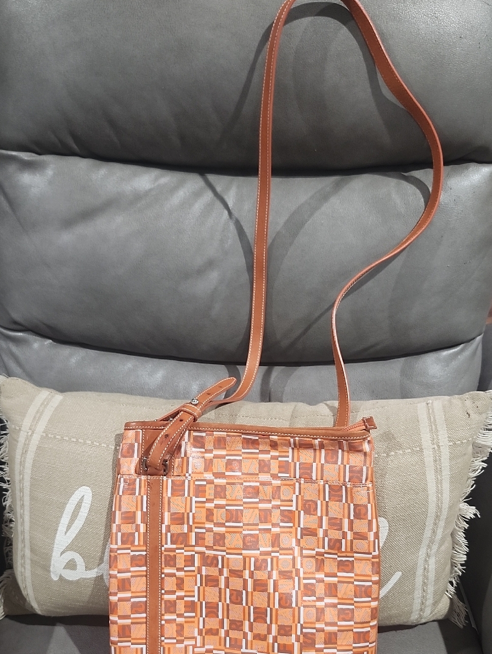 Salvatore Ferragamo Orange Brown Woven Crossbody Bag
